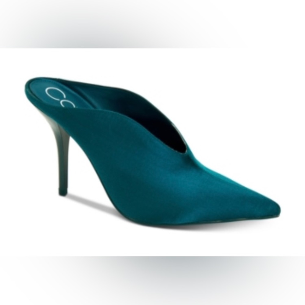 Calvin Klein Mallie Satin Heeled Mules Amour Green 6M
